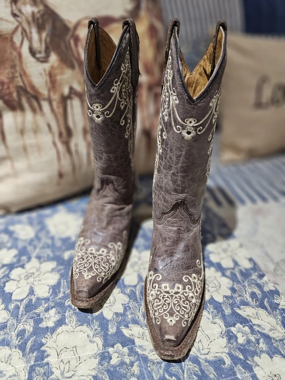 Corral Girls Youth Leather Embroidered Brown Western Cowgirl Boots